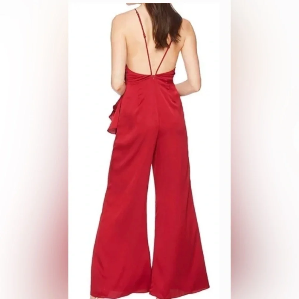 KEEPSAKE the Label Red Satin Sleeveless Ruffle Wide Leg Jumpsuit in Size XS - Picture 2 of 13